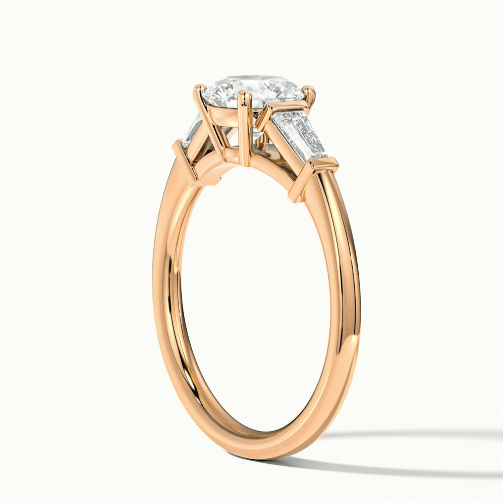 Carly 4 Carat Round 3 Stone Lab Grown Engagement Ring With Side Baguette Diamonds in 14k Rose Gold