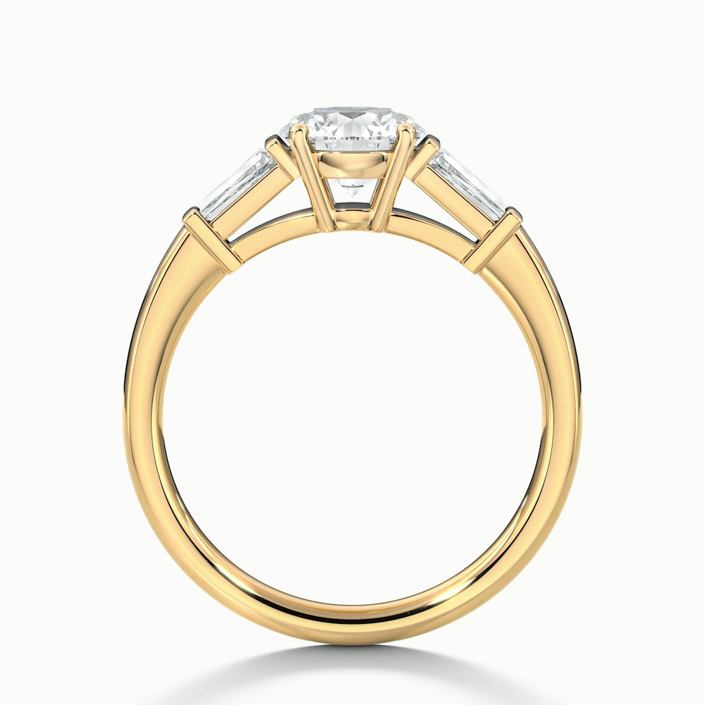 Hope 2 Carat Round 3 Stone Moissanite Diamond Ring With Side Baguette Diamonds in 14k Yellow Gold