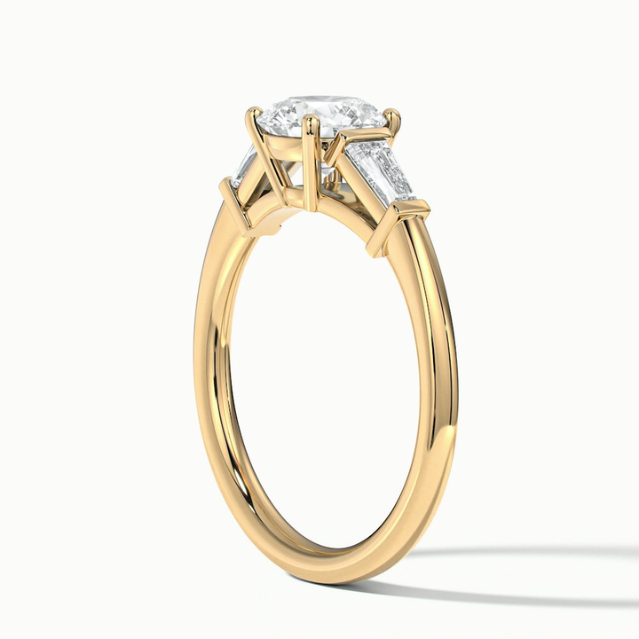 Carly 2 Carat Round 3 Stone Lab Grown Engagement Ring With Side Baguette Diamonds in 14k Yellow Gold