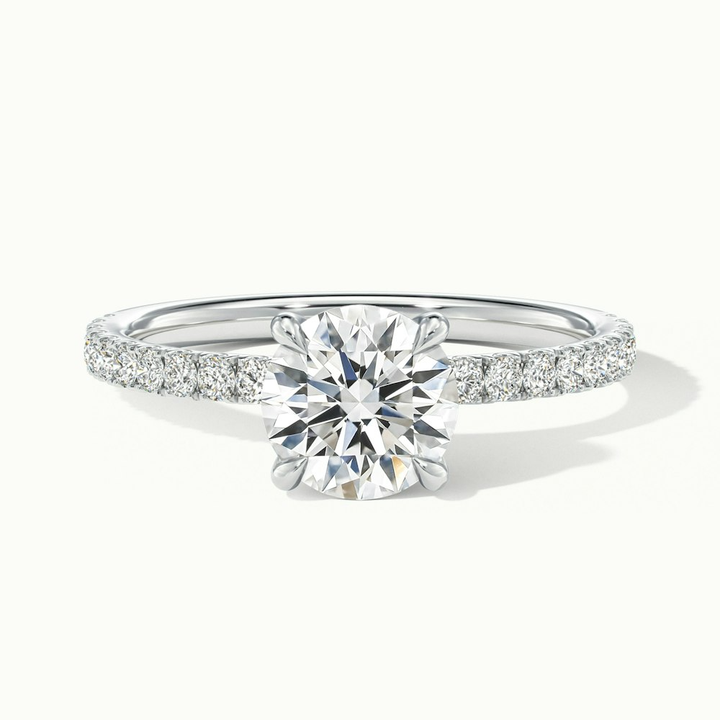 Claire 5 Carat Round Hidden Halo Scallop Lab Grown Engagement Ring in 18k White Gold