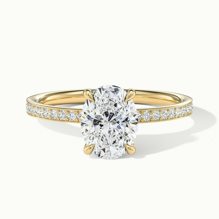 Cora 3 Carat Oval Hidden Halo Scallop Lab Grown Engagement Ring in 10k Yellow Gold