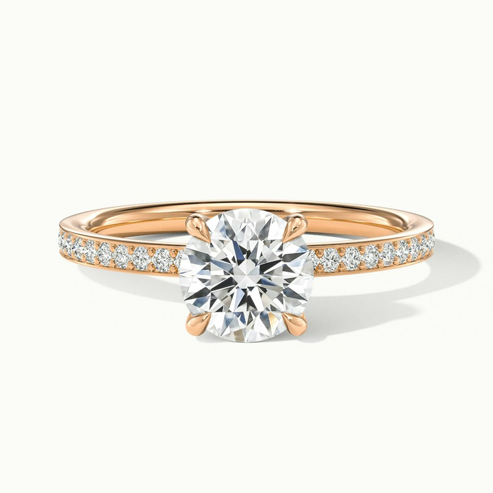 Julia 2 Carat Round Hidden Halo Pave Moissanite Diamond Ring in 14k Rose Gold
