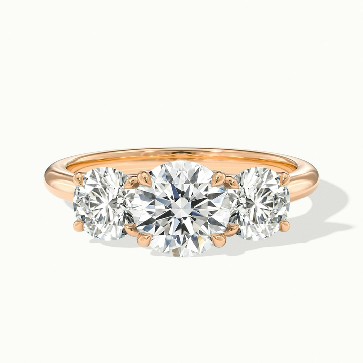 Iara 2 Carat Round Three Stone Lab Grown Engagement Ring in 14k Rose Gold