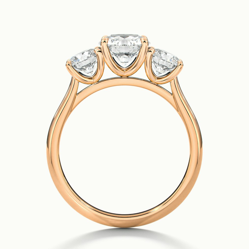Iris 4 Carat Round Three Stone Moissanite Diamond Ring in 14k Rose Gold