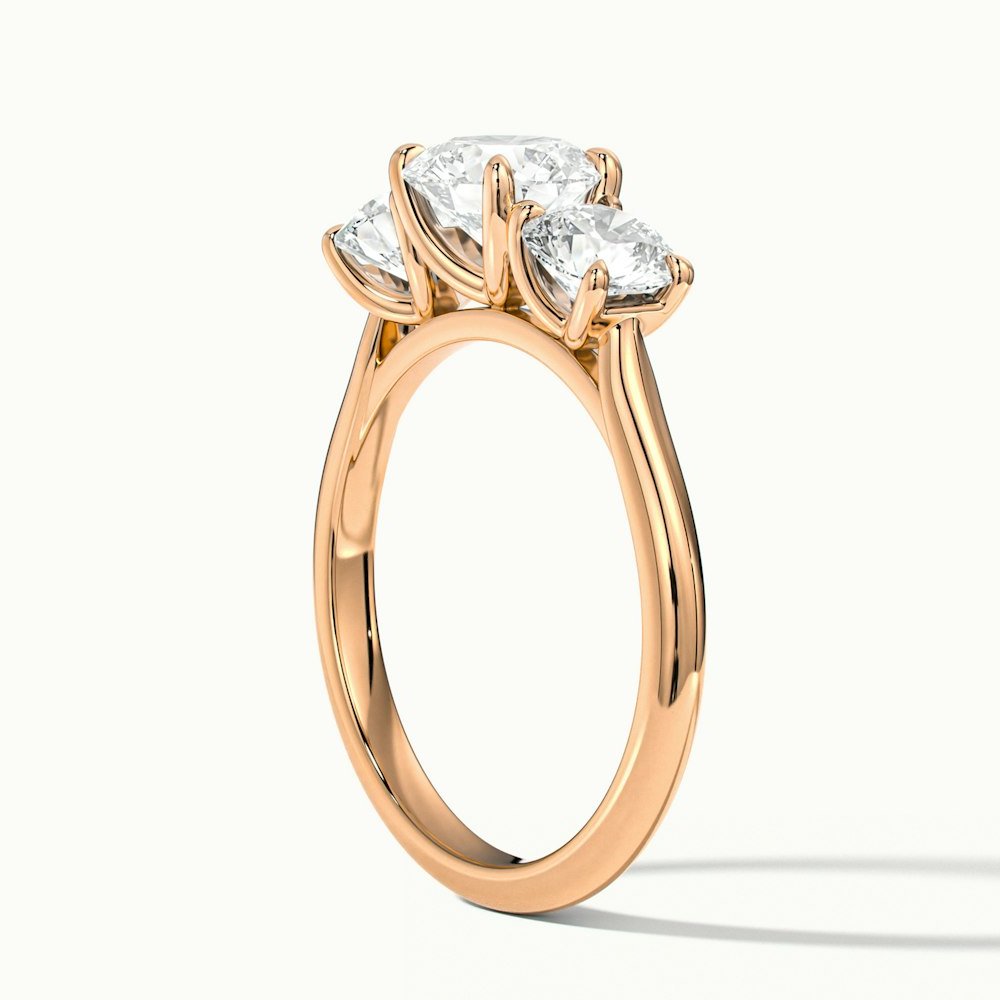 Iris 3 Carat Round Three Stone Moissanite Diamond Ring in 18k Rose Gold
