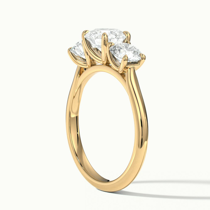 Iara 1.5 Carat Round Three Stone Lab Grown Engagement Ring in 10k Yellow Gold