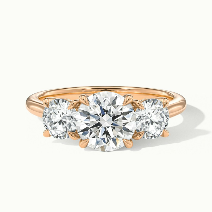 Ira 4 Carat Round Three Stone Lab Grown Engagement Ring in 14k Rose Gold