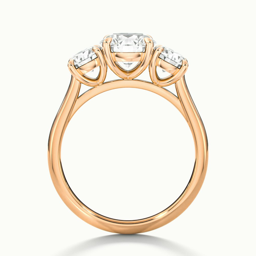 Hana 4 Carat Round Three Stone Moissanite Diamond Ring in 14k Rose Gold
