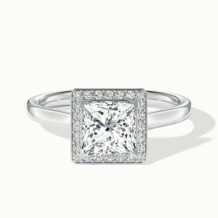 Kelly 1 Carat Princess Cut Halo Pave Lab Grown Engagement Ring in 14k White Gold