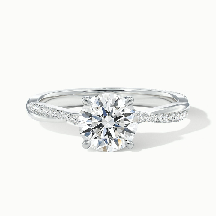 Elle 1 Carat Round Cut Solitaire Scallop Lab Grown Engagement Ring in 14k White Gold