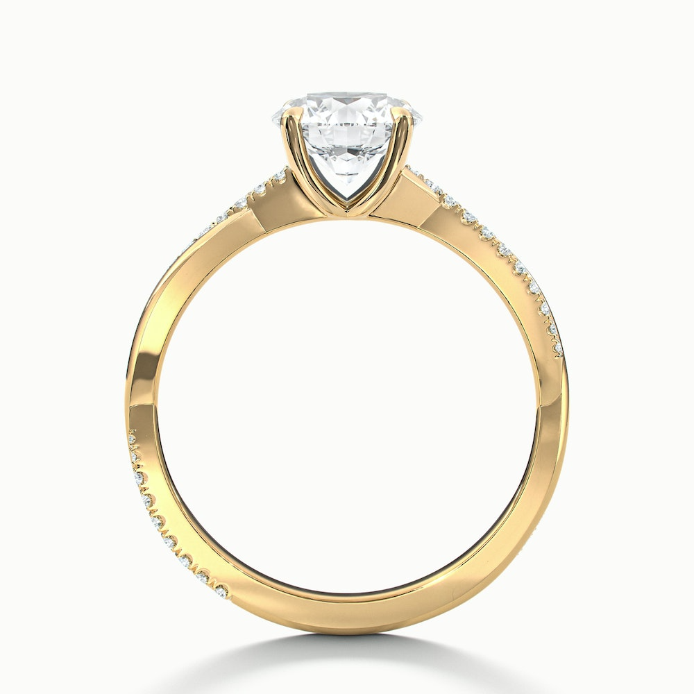 Elle 3 Carat Round Cut Solitaire Scallop Lab Grown Engagement Ring in 10k Yellow Gold