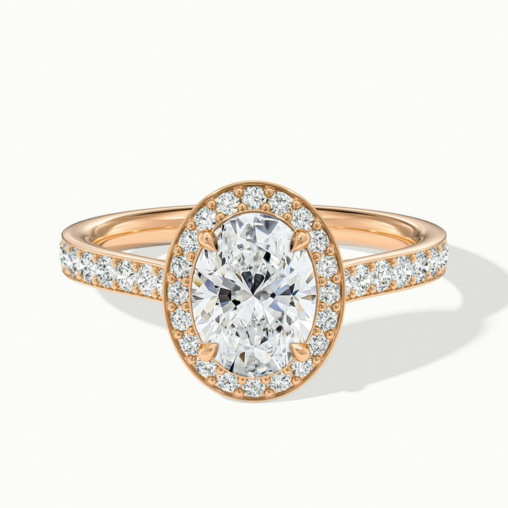 Emily 3.5 Carat Oval Halo Pave Moissanite Diamond Ring in 10k Rose Gold