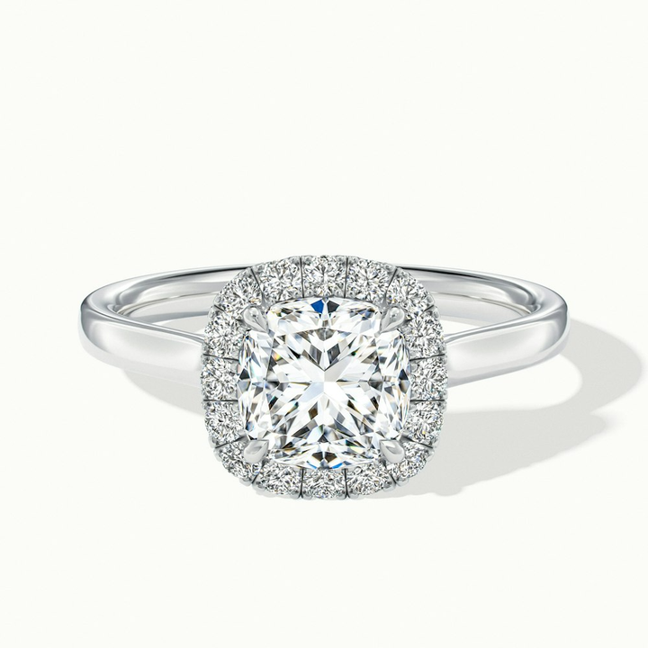 Jeri 1 Carat Cushion Cut Halo Lab Grown Engagement Ring in 14k White Gold