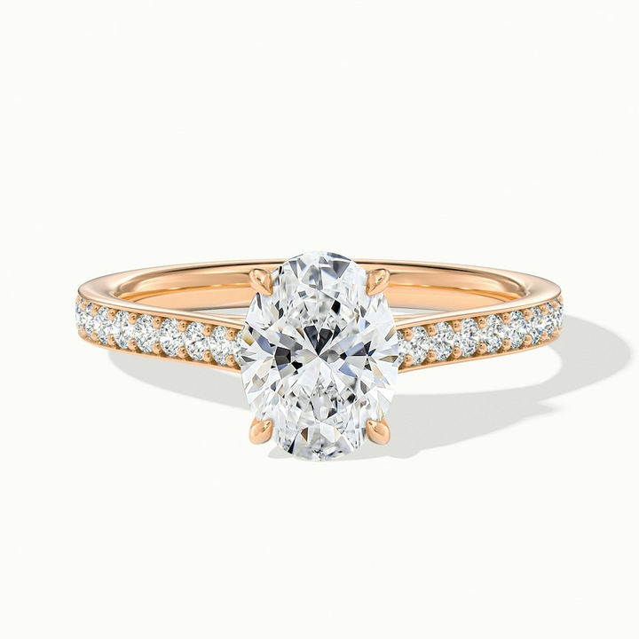 Jessy 4 Carat Oval Cut Solitaire Pave Lab Grown Engagement Ring in 14k Rose Gold