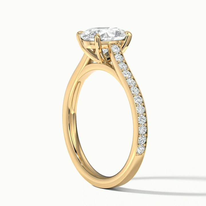 Dallas 1 Carat Oval Cut Solitaire Pave Moissanite Diamond Ring in 14k Yellow Gold