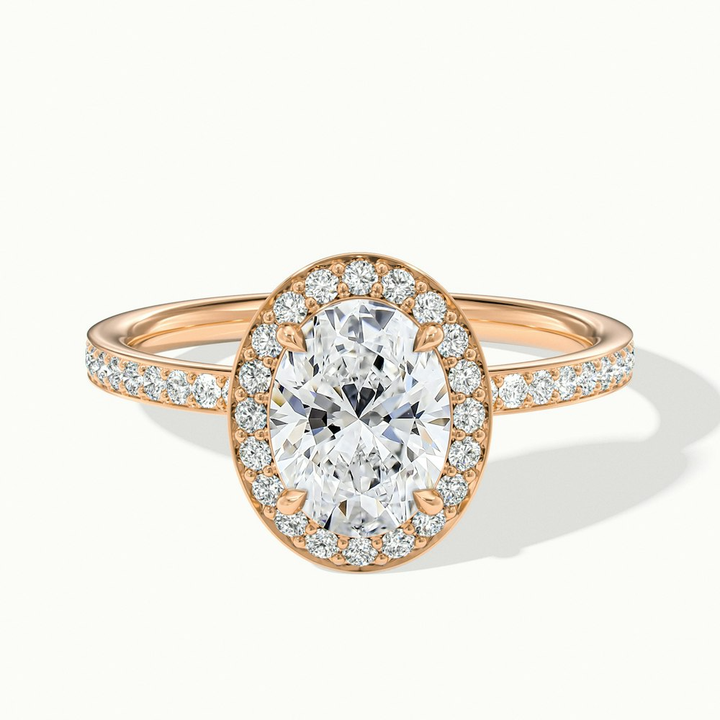 Claudia 2 Carat Oval Halo Pave Moissanite Diamond Ring in 14k Rose Gold