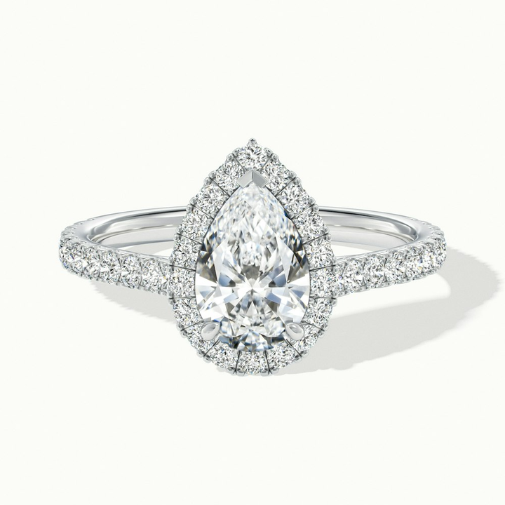 Cindy 4 Carat Pear Shaped Halo Moissanite Diamond Ring in 10k White Gold
