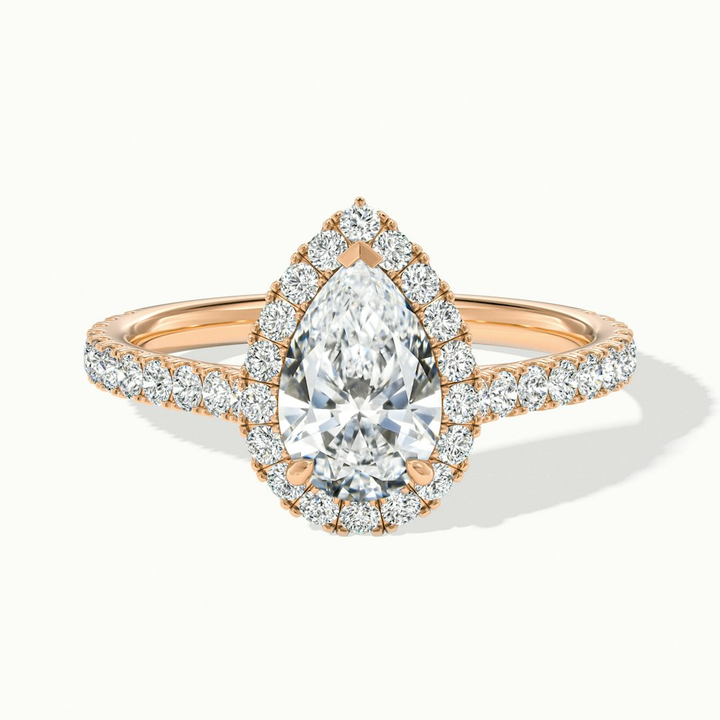 Cindy 2.5 Carat Pear Shaped Halo Moissanite Diamond Ring in 18k Rose Gold