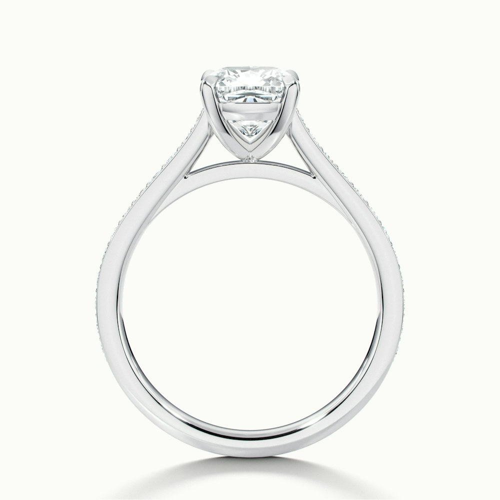 Eva 1.5 Carat Cushion Cut Solitaire Pave Lab Grown Engagement Ring in 10k White Gold