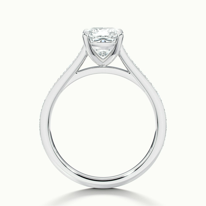 Eva 1.5 Carat Cushion Cut Solitaire Pave Lab Grown Engagement Ring in 10k White Gold