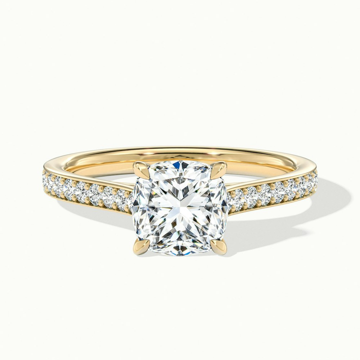 Eva 3 Carat Cushion Cut Solitaire Pave Lab Grown Engagement Ring in 10k Yellow Gold