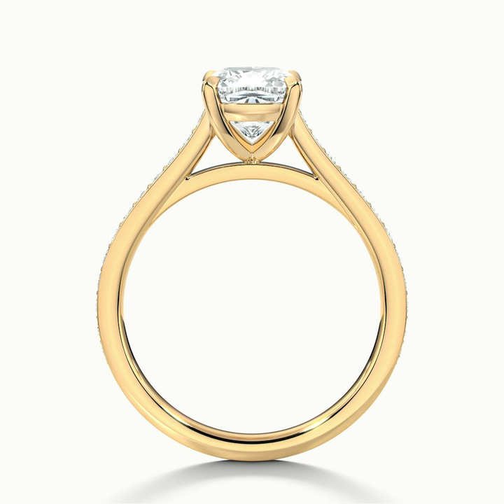 Eva 3 Carat Cushion Cut Solitaire Pave Moissanite Diamond Ring in 10k Yellow Gold