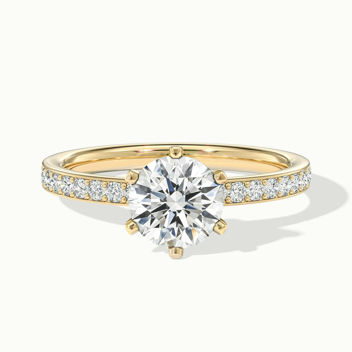 Eden 2 Carat Round Solitaire Pave Moissanite Engagement Ring in 14k Yellow Gold