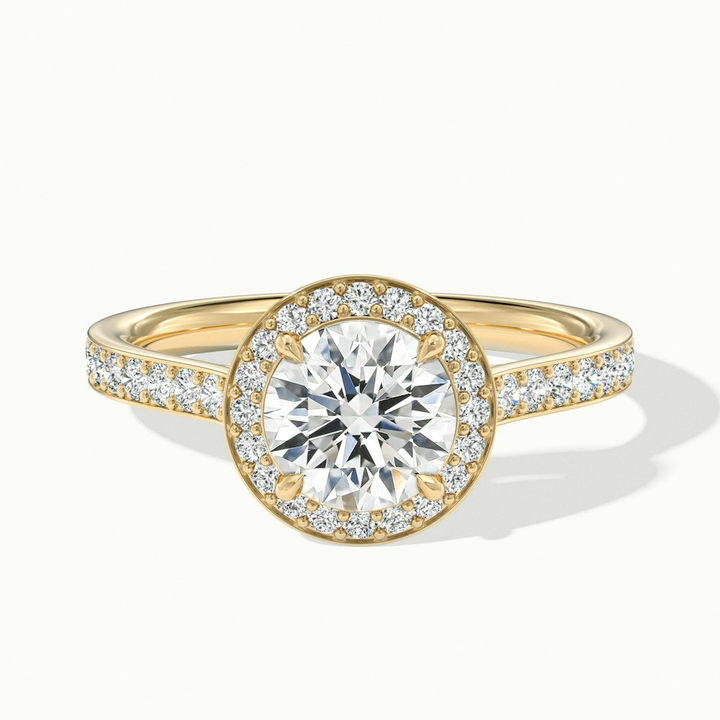 Dallas 3 Carat Round Halo Pave Lab Grown Diamond Ring in 10k Yellow Gold