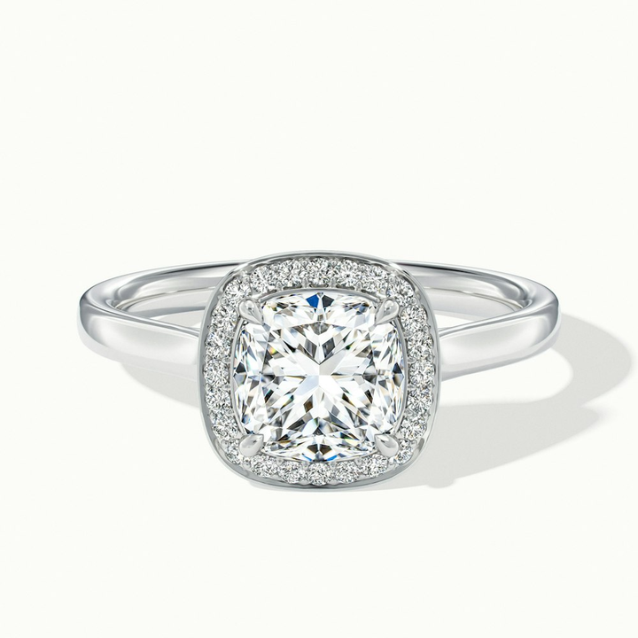 Dina 1 Carat Cushion Cut Halo Lab Grown Diamond Ring in 14k White Gold