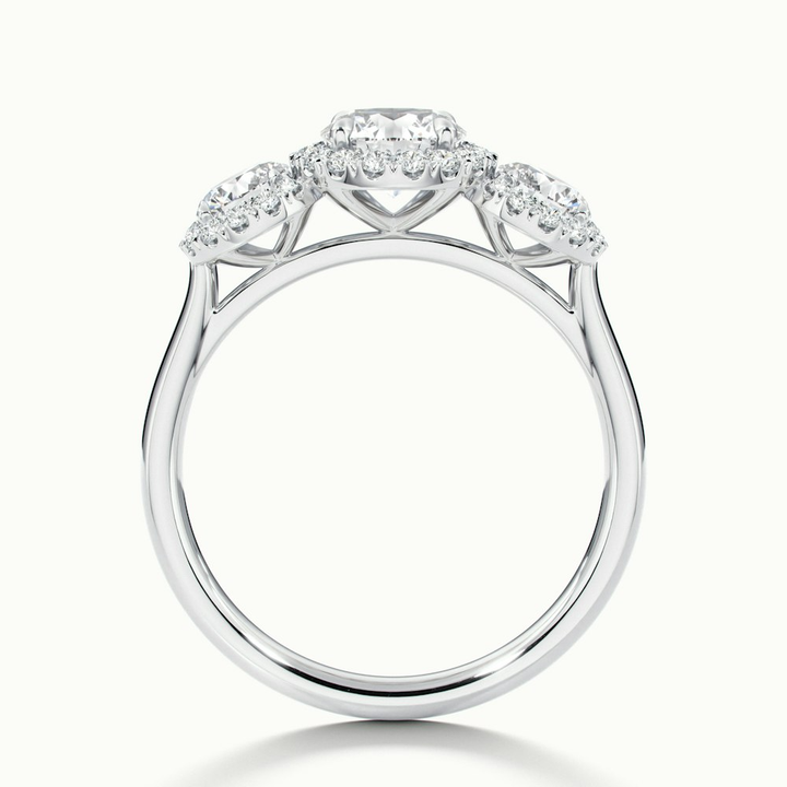 Emma 5 Carat Three Stone Round Halo Moissanite Engagement Ring in 18k White Gold