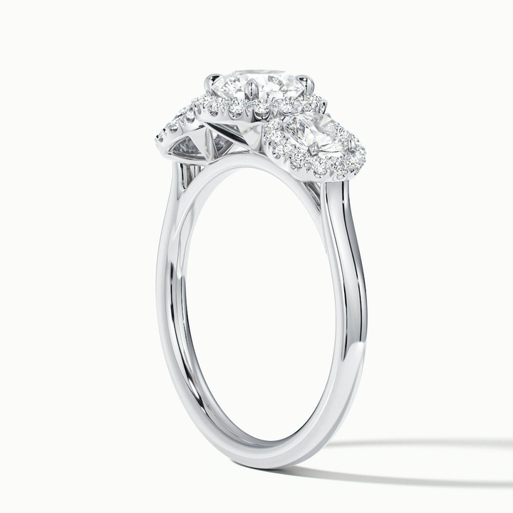 Emma 5 Carat Three Stone Round Halo Moissanite Engagement Ring in 18k White Gold