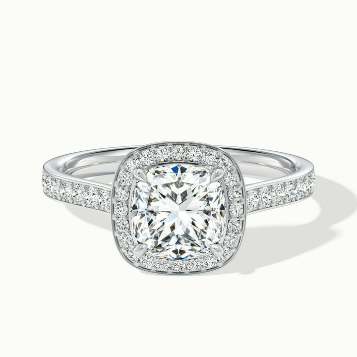 Fiona 1 Carat Cushion Cut Halo Pave Lab Grown Diamond Ring in 14k White Gold