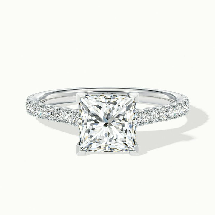 Iva 1 Carat Princess Cut Solitaire Scallop Lab Grown Diamond Ring in 14k White Gold