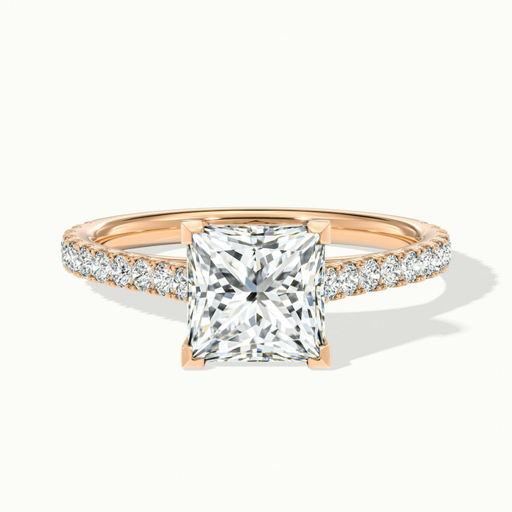 Iva 1 Carat Princess Cut Solitaire Scallop Lab Grown Diamond Ring in 18k Rose Gold