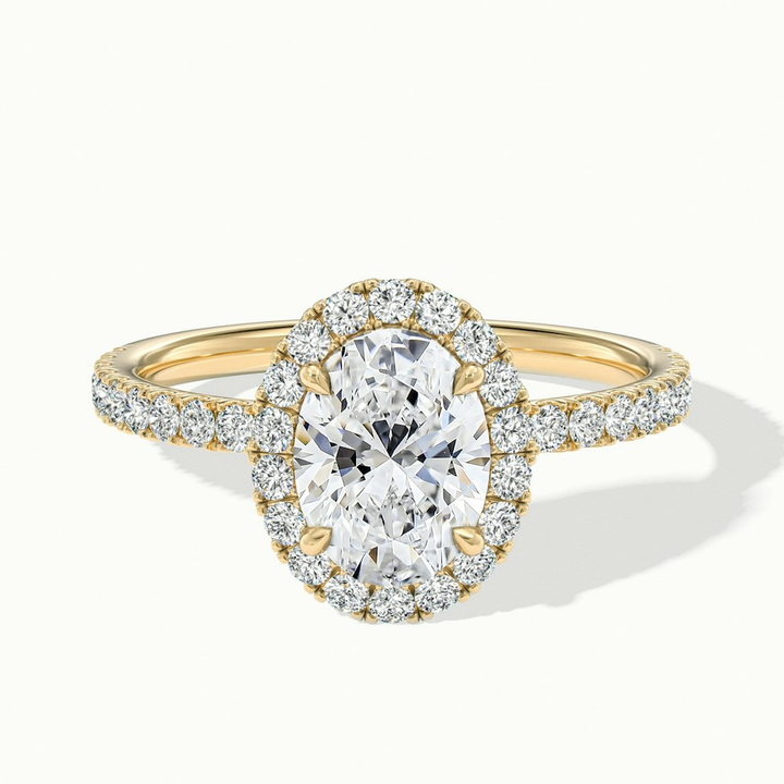 Jany 1 Carat Oval Halo Pave Lab Grown Diamond Ring in 14k Yellow Gold