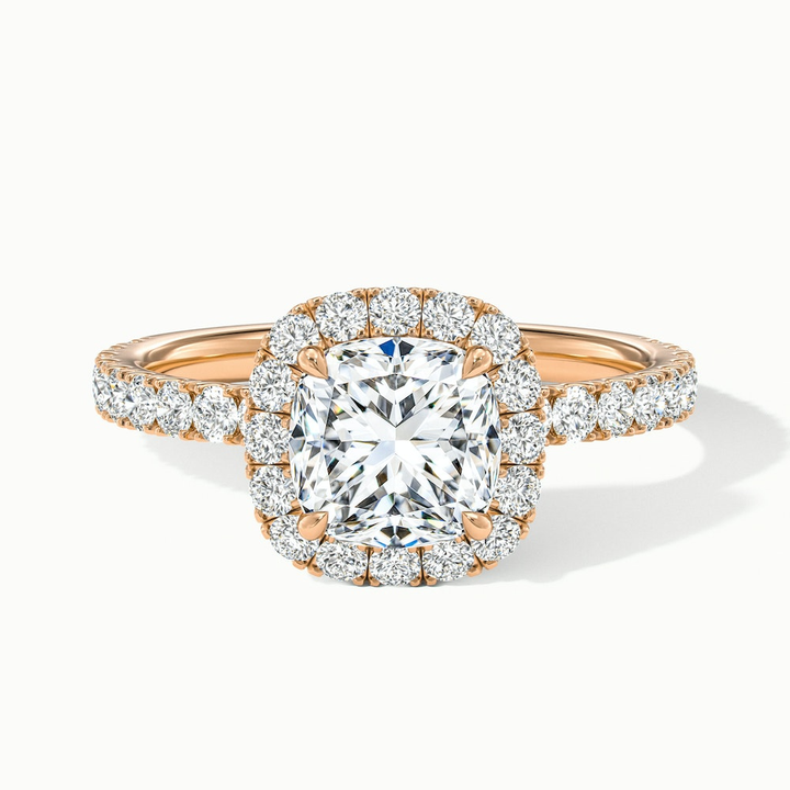 Gina 3 Carat Cushion Cut Halo Scallop Moissanite Engagement Ring in 18k Rose Gold