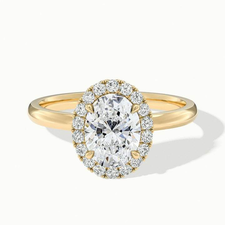 Cris 1 Carat Oval Halo Moissanite Engagement Ring in 14k Yellow Gold