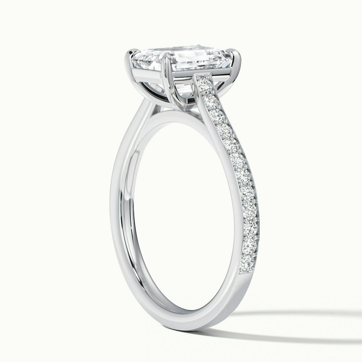 Eliza 3 Carat Emerald Cut Solitaire Pave Lab Grown Diamond Ring in 10k White Gold