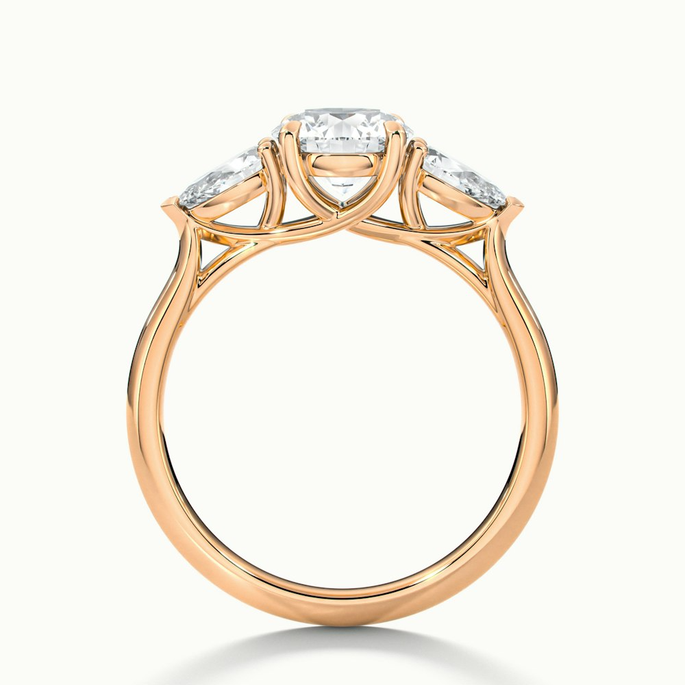 Amaya 4 Carat Round 3 Stone Moissanite Diamond Ring With Pear Side Stone in 14k Rose Gold