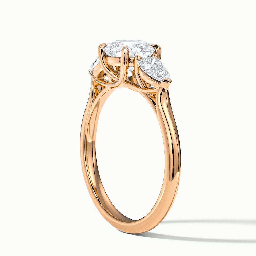 Kai 5 Carat Round 3 Stone Lab Grown Engagement Ring With Pear Side Stone in 18k Rose Gold