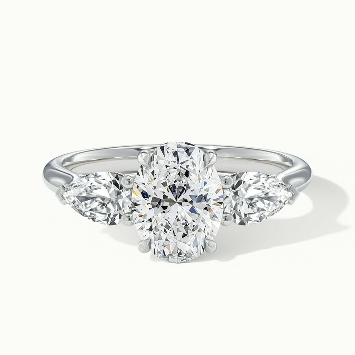 Isa 1 Carat Three Stone Oval Halo Moissanite Engagement Ring in 14k White Gold