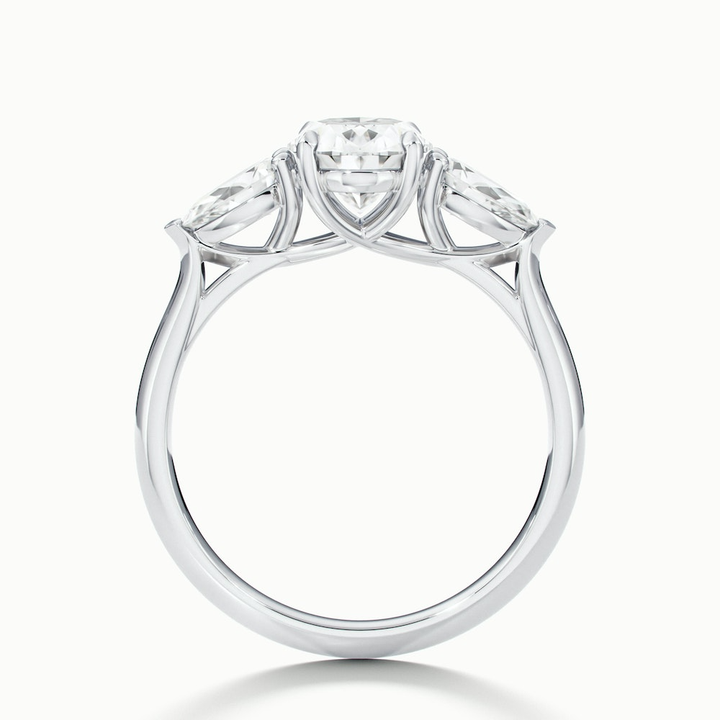 Isa 4 Carat Three Stone Oval Halo Moissanite Engagement Ring in 14k White Gold