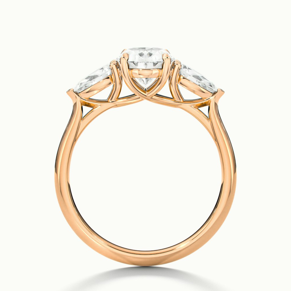 Jini 3 Carat Three Stone Oval Lab Grown Diamond Ring in 18k Rose Gold
