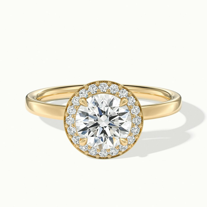 Aura 1.5 Carat Round Halo Pave Moissanite Engagement Ring in 10k Yellow Gold