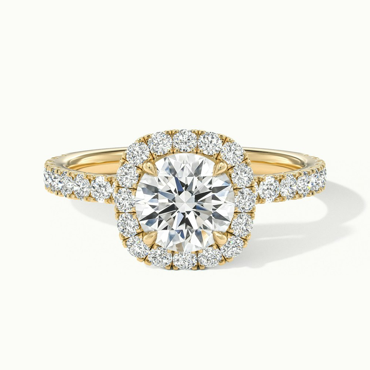 Adley 1 Carat Round Cut Halo Pave Lab Grown Diamond Ring in 10k Yellow Gold