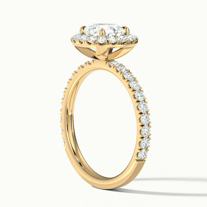 Adley 3 Carat Round Cut Halo Pave Lab Grown Diamond Ring in 10k Yellow Gold