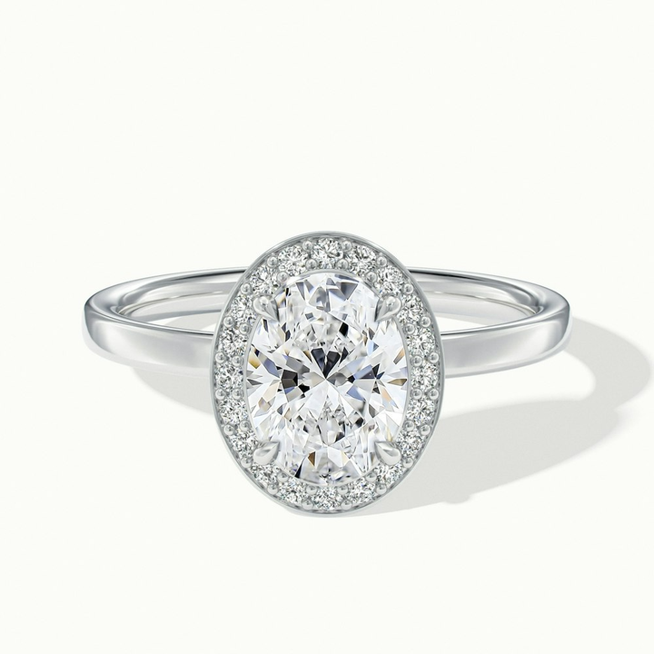 Aisha 1 Carat Oval Halo Lab Grown Diamond Ring in 10k White Gold