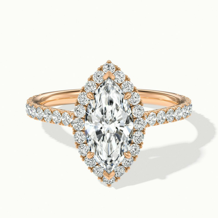 Alexa 3.5 Carat Marquise Halo Pave Lab Grown Diamond Ring in 10k Rose Gold