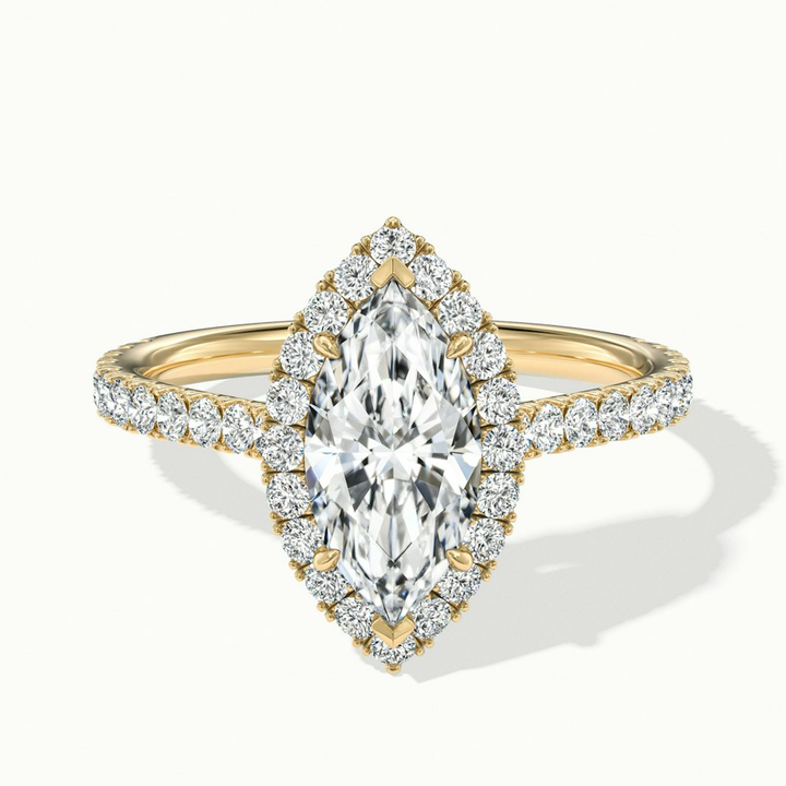 Anna 1.5 Carat Marquise Halo Pave Moissanite Engagement Ring in 10k Yellow Gold