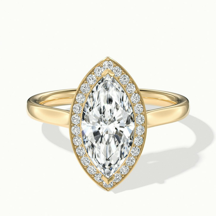 Sky 2 Carat Marquise Halo Moissanite Engagement Ring in 10k Yellow Gold